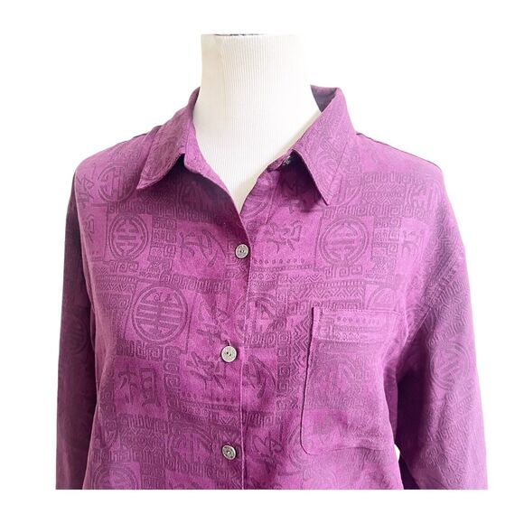 Chicos Vintage Blouse Women's Size Medium Purple Oriental Pattern Button Front - Picture 4 of 11